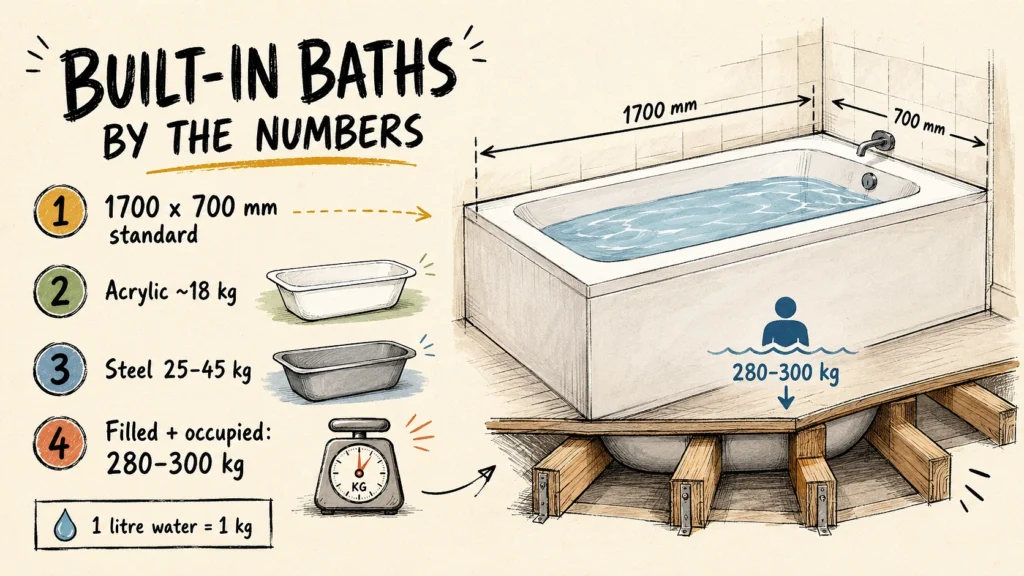 Bath Sizes, Acrylic vs Steel, and the Upstairs Weight Check